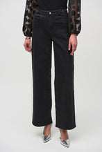 Load image into Gallery viewer, Stylish wide-leg denim pants with playful metallic trims on the waistband and a high waist that enhances leg length.
