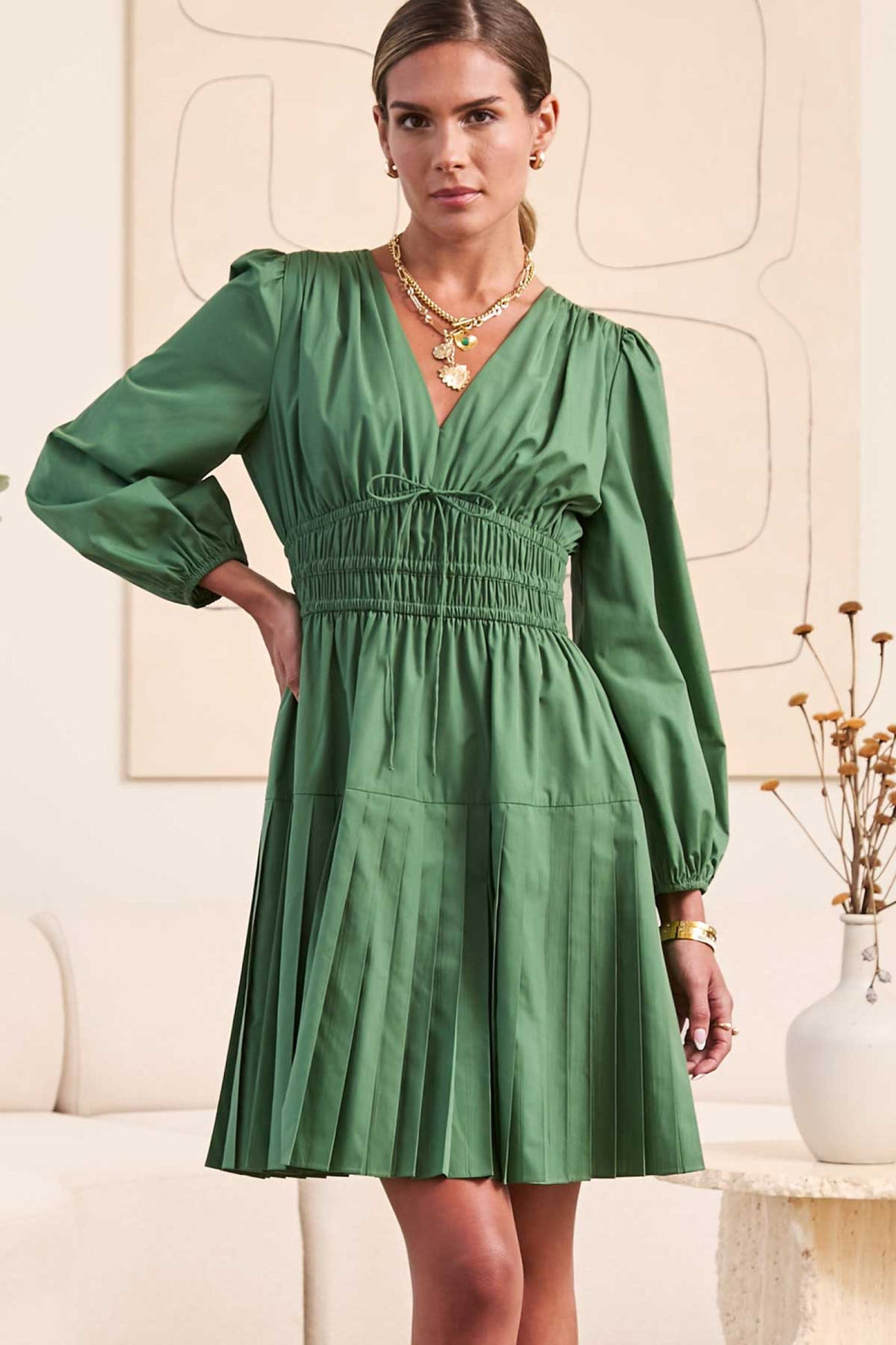 Dusty Green V-Neck Dress - Current Air