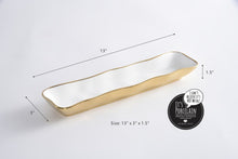 Load image into Gallery viewer, Moonlit cracker tray for small treats. White porcelain with gold titanium. Food, dishwasher, oven safe to 500°. Easy care.
