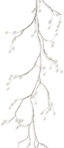 65 Inch Gold Glittered Twig Garland with Pearls