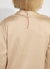 Load image into Gallery viewer, Chic High Cowl Neck Blouse in 2-way-stretch Hammered Silk-Touch Satin, with a draped front, bracelet sleeves, and keyhole back.
