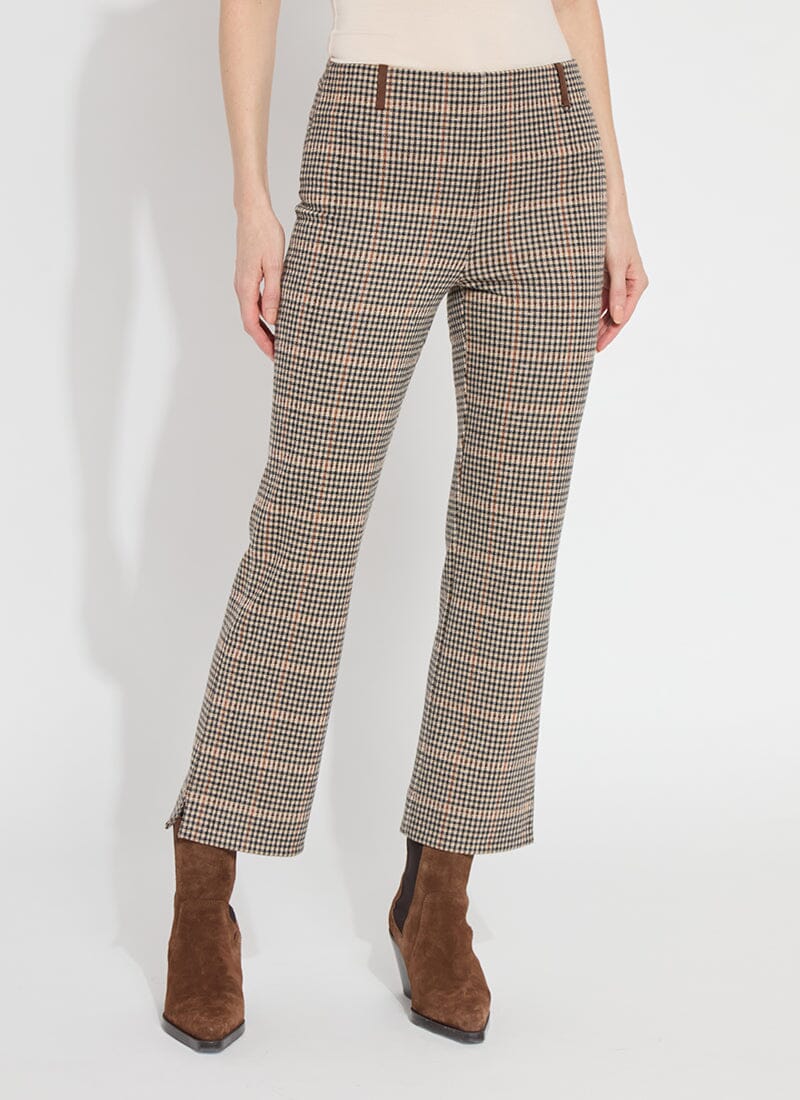 Baby Bootcut Ankle Pant in Brushed Ponte Jacquard, featuring pull-on style, concealed waistband, and studded back pockets.
