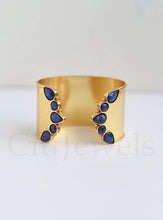 Load image into Gallery viewer, Adjustable Multi-Stone Cuff Bangle: Gold / Turquoise

