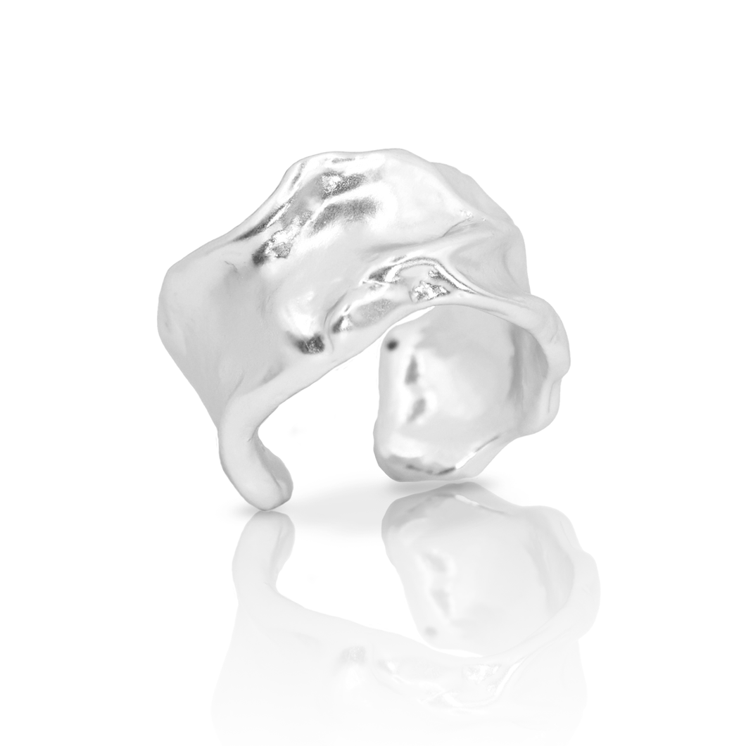 Sculptural Crumpled Foil Ring - Eye-Catching Accessory: Silver