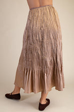 Load image into Gallery viewer, Wrinkled midi taupe colored high waisted skirt back view.
