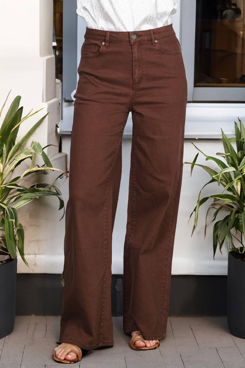 Chocolate Wide Straight Leg Cotton Pants