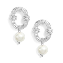 Load image into Gallery viewer, Creamy White Pearl Drop Ornamented Link Earrings: Gold
