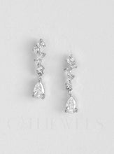 Load image into Gallery viewer, Two elegant diamond earrings featuring white gold accents, designed as mini chandelier CZ drop earrings in sterling silver.
