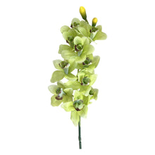 Load image into Gallery viewer, Vibrant green real touch orchid with yellow flowers on a white background, adding sophistication to your centerpieces.

