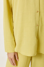 Load image into Gallery viewer, Textured Muted Lemon Button Down Blouse, perfect for office or casual wear. Stand out with unique design and classic style.
