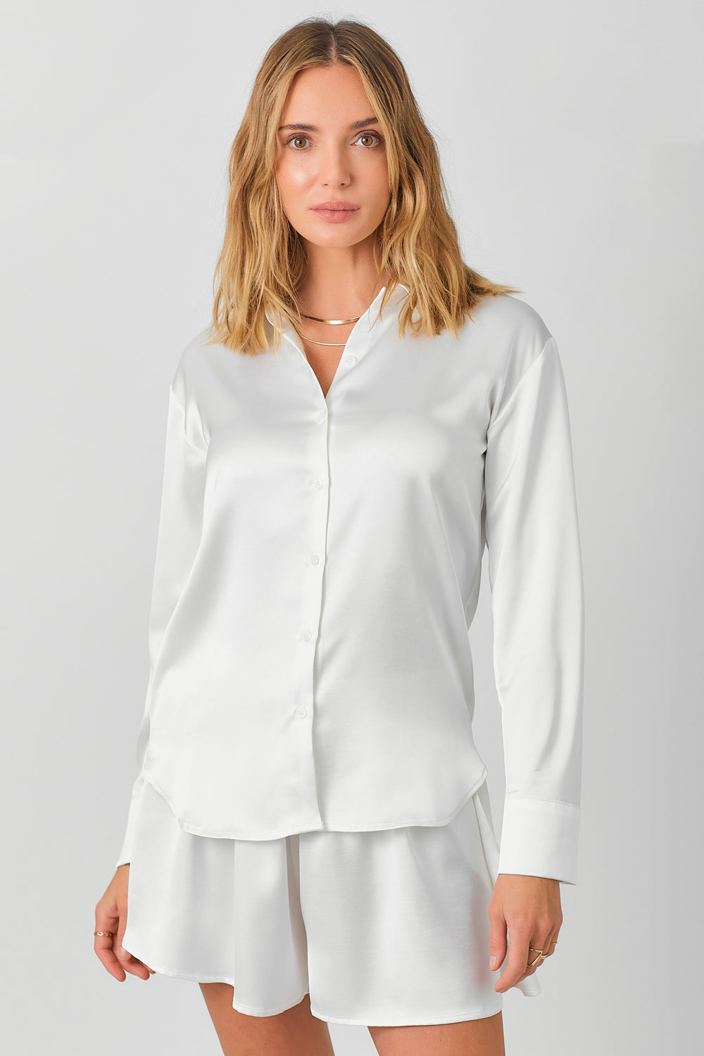 Elevate your style with the luxurious Sheldon Silky White Button Down.