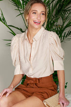 Load image into Gallery viewer, Collared Neckline Puff Short Sleeve Blouse
