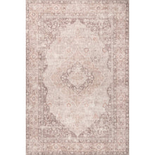 Load image into Gallery viewer, Transitional Oriental/Persian rug in light brown and beige colors, made from 100% polyester with a sleek and sophisticated design.
