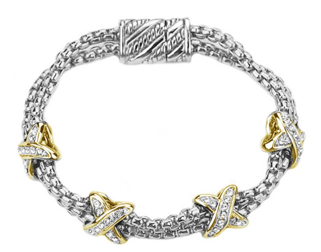 Two tone bracelet with magnetic closure.