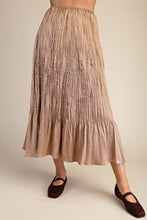 Load image into Gallery viewer, Wrinkled midi taupe colored high waisted skirt.
