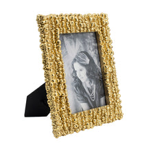 Load image into Gallery viewer, Resin and stone powder vintage-style photo frame in metallic gold finish. Vibrant textured pattern for highlighting family photos.
