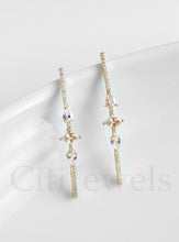Load image into Gallery viewer, Stunning CZ wire threader earrings showcasing three varied stone shapes, designed in premium sterling silver with a choice of gold, silver, rose gold, or black rhodium.
