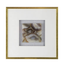 Load image into Gallery viewer, The Remi Agate Shadow Box offers a minimalist yet stylish touch to any room with its champagne frame and light gray velvet backing.
