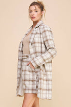 Load image into Gallery viewer, Plaid boucle cream and mocha long coat.

