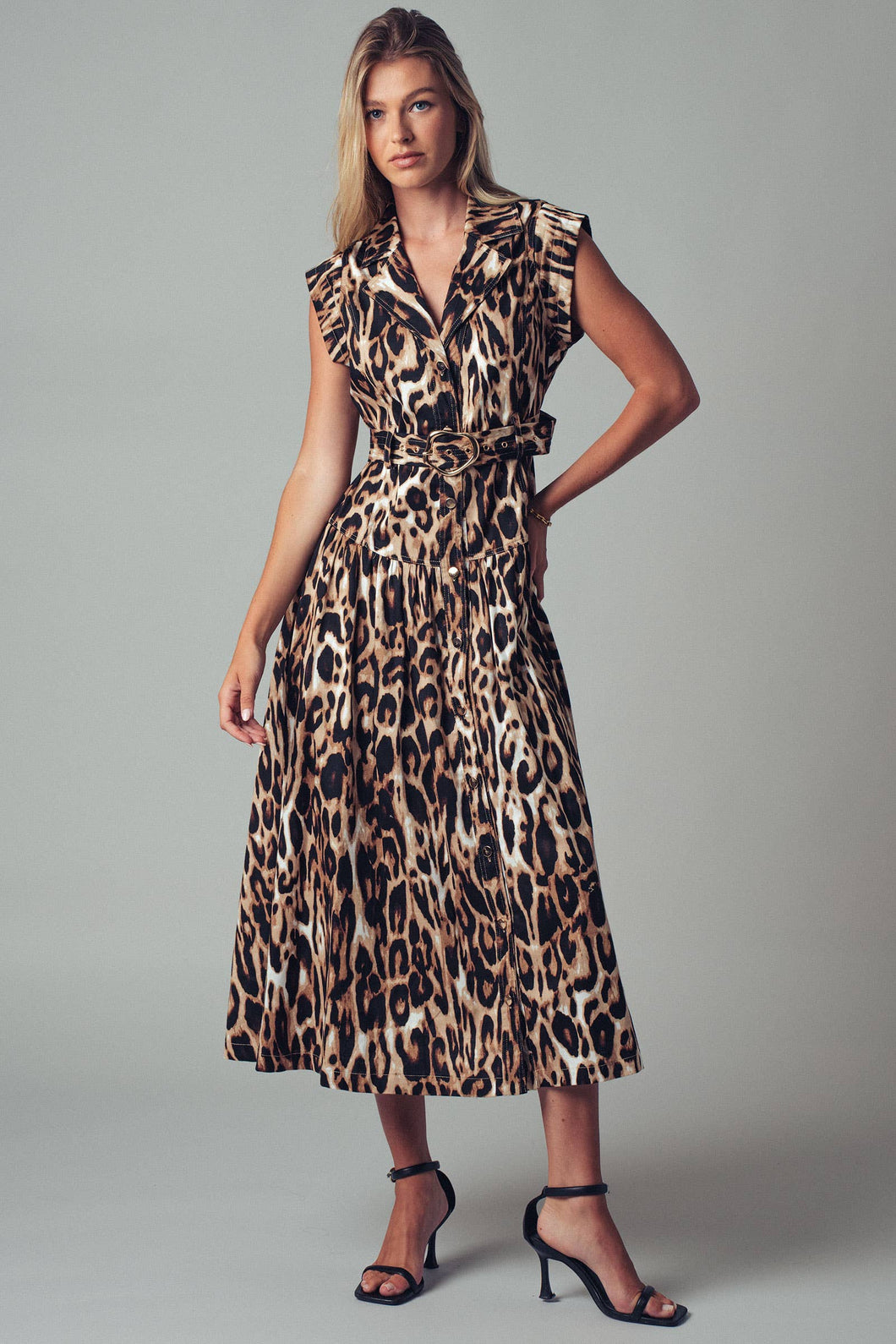Belted Animal Print Midi Dress