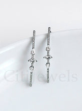 Load image into Gallery viewer, Exquisite CZ wire threader earrings featuring three unique stone shapes, crafted in luxurious sterling silver with gold, silver, rose gold, and black rhodium finishes.
