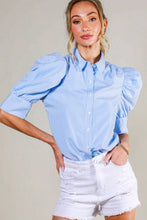 Load image into Gallery viewer, Pinstripe Grace Puff Sleeve Top
