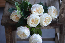 Load image into Gallery viewer, Real touch white roses on wooden chair, enhancing artificial flower arrangements and wedding bouquets.
