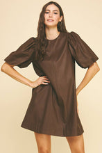 Load image into Gallery viewer, Faux Leather Puff Sleeve Dress in Chocolate
