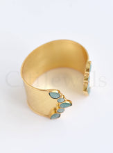 Load image into Gallery viewer, Adjustable Multi-Stone Cuff Bangle: Gold / Turquoise
