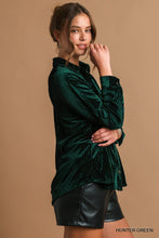 Load image into Gallery viewer, Green Velvet Button Down Shirt

