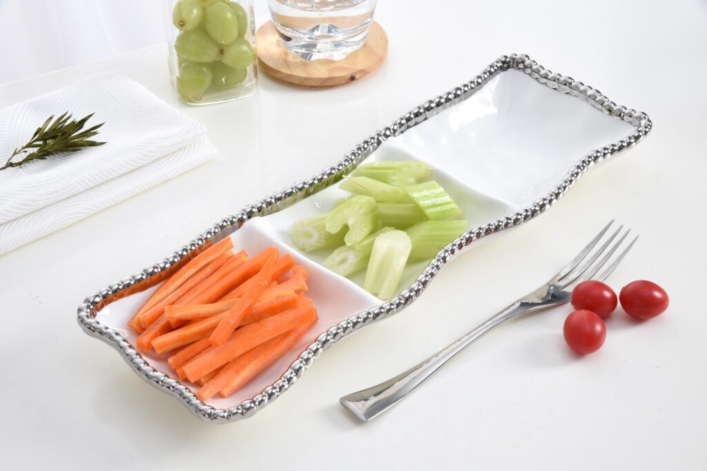 White & Silver 3 Section Serving Piece- Pampa Bay