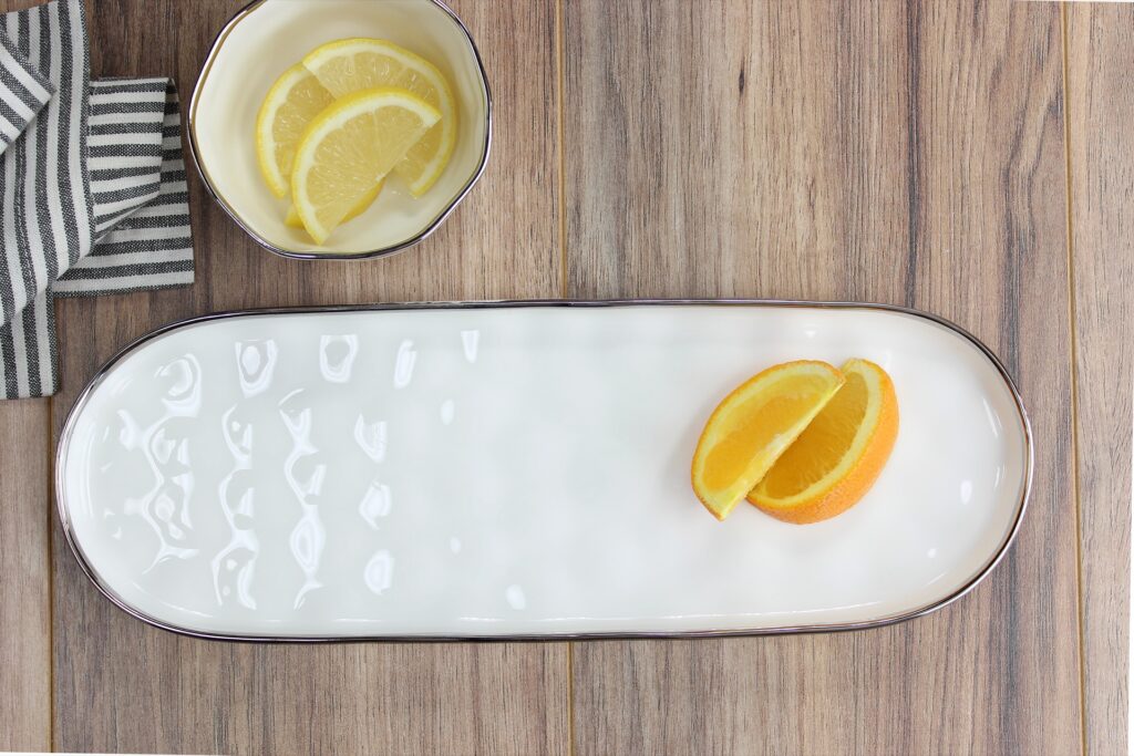 White & Silver Medium Oval Tray - Pampa Bay