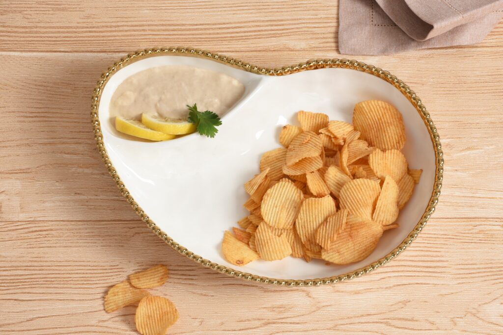 White & Gold 2 Section Serving Bowl