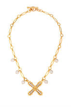 Load image into Gallery viewer, Elegant 17” Toulouse chain necklace with a white pearl French Kiss pendant and Freshwater Pearl dangles, perfect for layering.


