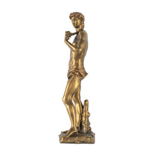 Load image into Gallery viewer, A gold statue named &#39;David&#39; with intricate detailing, embodying traditional artistry and modern style. Made from durable polyresin, perfect for tabletop or shelf display.

