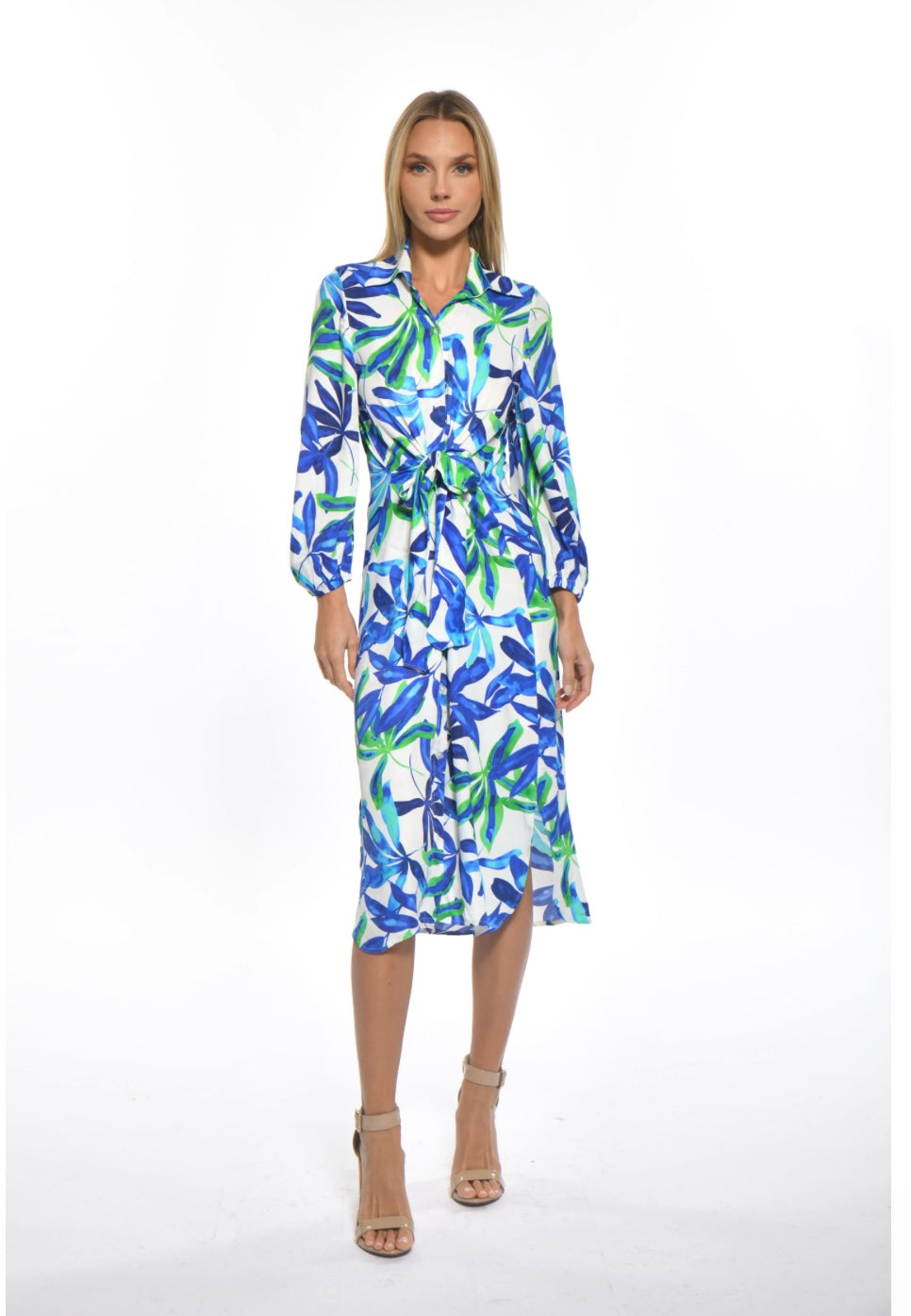 August Dress Blue Petals by Julian Chang: Vibrant blue petals design, playful & lightweight fabric for all-day comfort. Make a statement!