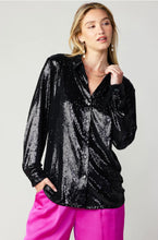 Load image into Gallery viewer, black long sleeve sequin blouse
