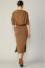 Load image into Gallery viewer, Elevate your wardrobe with this brown midi sweater dress featuring a trendy cape design.
