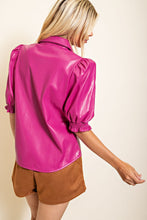 Load image into Gallery viewer, Melia Pink Collar Puff Sleeve Faux Leather Shirt
