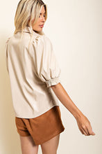 Load image into Gallery viewer, Melia Beige Collar Puff Sleeve Faux Leather Shirt
