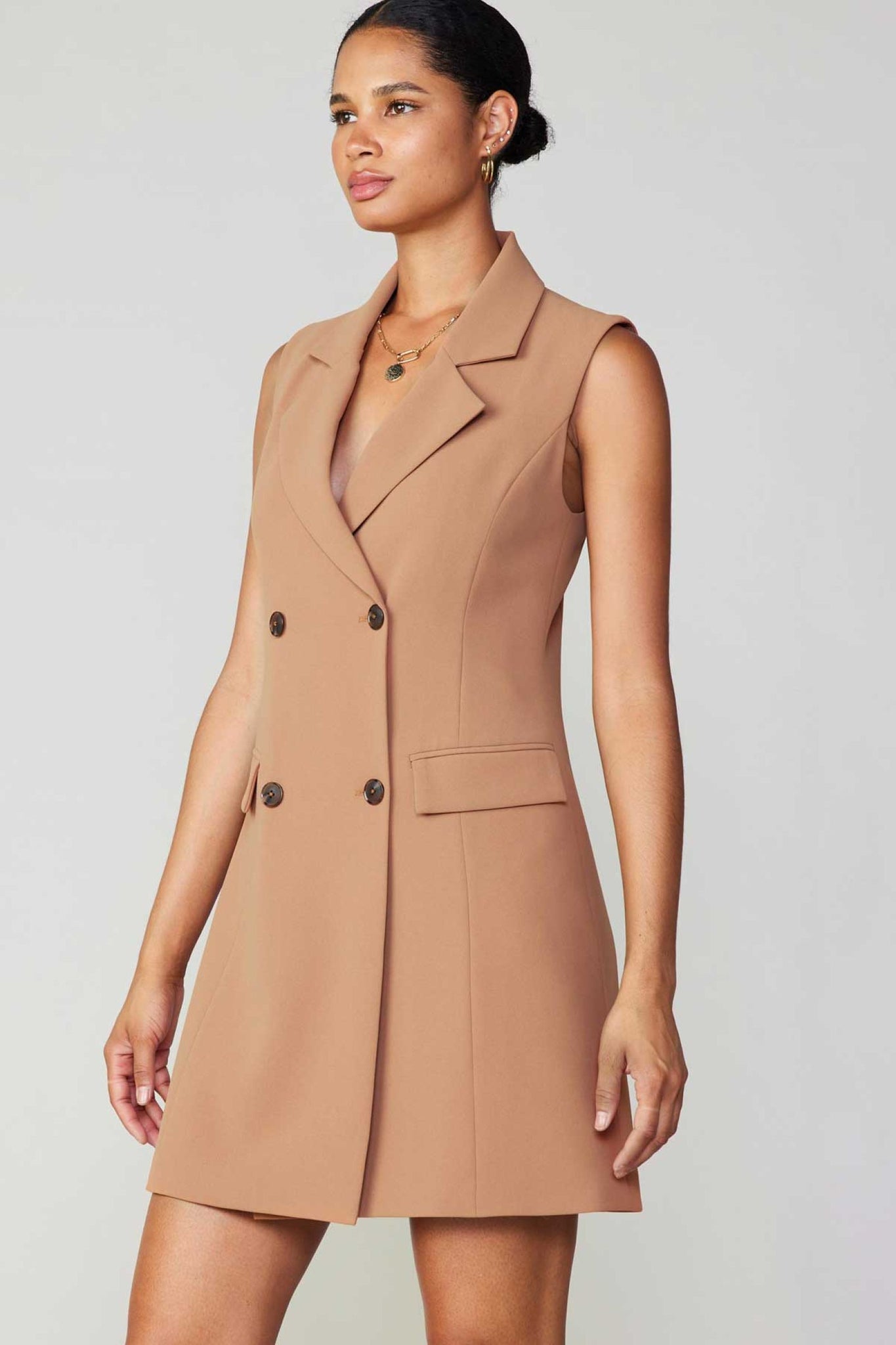 ladies vest dress Sleeveless Double Breasted Longline Vest Dress