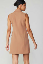 Load image into Gallery viewer, A chic and comfortable tan dress with double-breasted design and longline silhouette for a fashionable statement.
