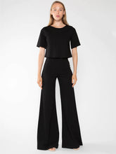 Load image into Gallery viewer, Black cropped top and wide leg pants, the perfect high-waist, Ponte knit pant with exaggerated wide leg and slimming high waistline.
