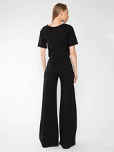 Load image into Gallery viewer, Black cropped top and wide leg pants, high-waist Ponte knit pant with exaggerated wide leg, slimming high waistline.
