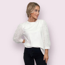 Load image into Gallery viewer, Abby White Suede Top with Feathered Sleeves - JOH Apparel
