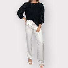 Load image into Gallery viewer, Off-White bow waist pants - Posh Couture: Stylish off-white pants with a feminine bow at the waist. By Posh Couture.
