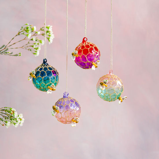 Glitterville Honeycomb Bee Ball Ornament