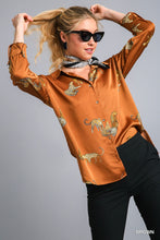 Load image into Gallery viewer, Brighton Brown Satin Animal Print Top
