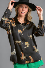 Load image into Gallery viewer, Black Satin Animal Print Top
