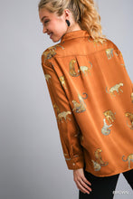 Load image into Gallery viewer, Brighton Brown Satin Animal Print Top
